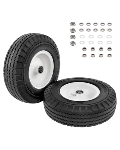 HQPASFY 2 Pack 4.10/3.50-6 Flat Free Tire 12.5 Inch Universal Solid Tire Wheel 3/4 & 5/8 Bearings 3-3.5-4-4.5-Center Hub for Lawn Garden Cart Hand Truck Wheelbarrow Utility Cart