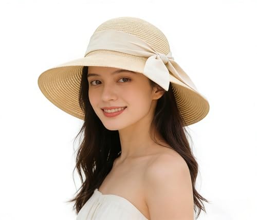 Sombrero de paja plegable con ala ancha para mujer miniatura 1
