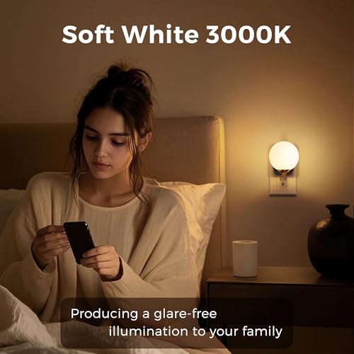 Image of L LOHAS LED Night Lights Plug Into Wall, Dusk to Dawn Sensor, Soft White 3000K Nightlight, 0-100LM Adjustable Brightness, Plug in Night Light for Bathroom, Hallway, Bedroom, Stairway