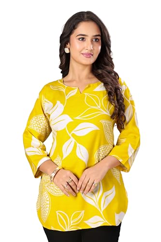 Image of MS VHCK ENTERPRISE Women's Short Kurti in TopsTunic Rayon Cotton Blend | Ladies Ethnic Tunic