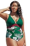 CUPSHE Women's Green Floral Crisscross V Neck Plus Size One Piece Swimsuit, 1X