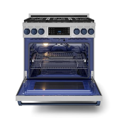 Image of Gordon Ramsay by THOR Kitchen 36 Inch Professional Liquid Propane Range with Tilt Panel Touch Control in Stainless Steel /Navy Blue