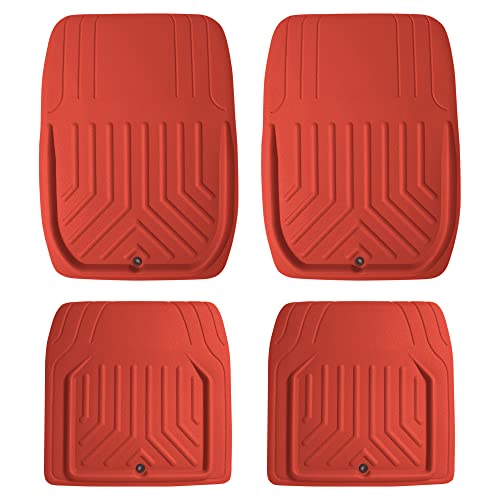 Image of FH Group Faux Leather Deep Dish Car Floor Mats - Trim-to-Fit, Universal Fit Full Set Automotive Floor Mats for Cars, SUVs & Trucks, Durable All-Weather Interior Protection, Red