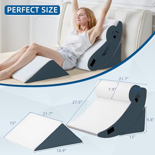 Image of HABUTWAY 4Pcs Orthopedic Wedge Pillow, Bed Pillow for Sleeping, Post Surgery Foam Wedge Pillow for Back Pain Relief, Triangle Adjustable Support Pillow with Machine Washable Cover, Blue