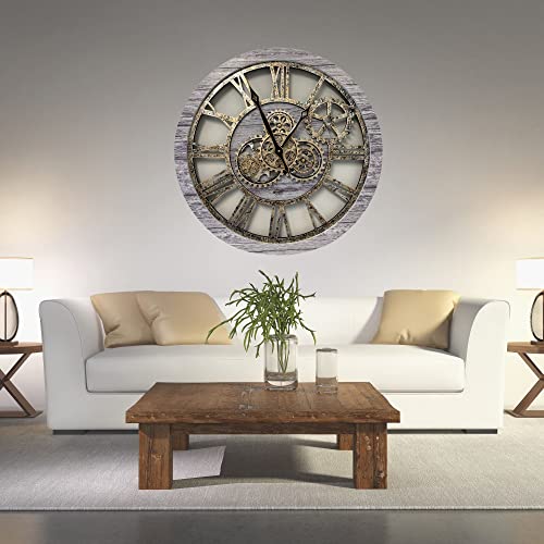 Improvinglife The Original Real Moving Gear Wall Clock Vintage Industrial Oversized Rustic Farmhouse (24 Inch (60Cm),Silver Grey) #TOP1