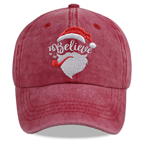 HHNLB Boné de beisebol engraçado Merry Christmas Papai Noel, ajustável bordado lavado Always Believe