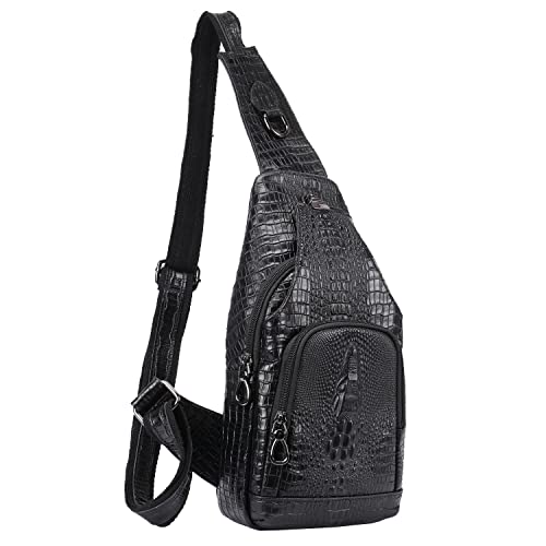 Leather Sling Bag Crossbody Backpack for Men WomenShoulder Chest Pack Multipurpose Casual Daypack (Black(crocodile pattern))