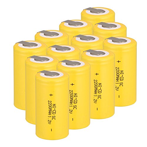 Ni-Cd Rechargeable Battery Sub C SC Batteries, 1.2V 2200 mAh with Tabs for...