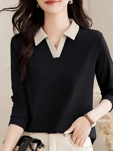 Image of Women's Polo T-Shirt | Long Sleeve Casual T-Shirt for Womens || Soft Comfortable Korean Style Trendy Top for Women