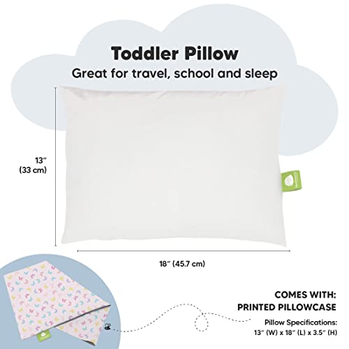 Image of Toddler Pillow with Pillowcase, 13x18 My Little Dreamy Pillow (Flutter) | Kids Travel Bed Pillow for Sleep, Organic Cotton Small Pillowcase, Soft, Breathable, Machine Washable, Toddlers 2-5 years old
