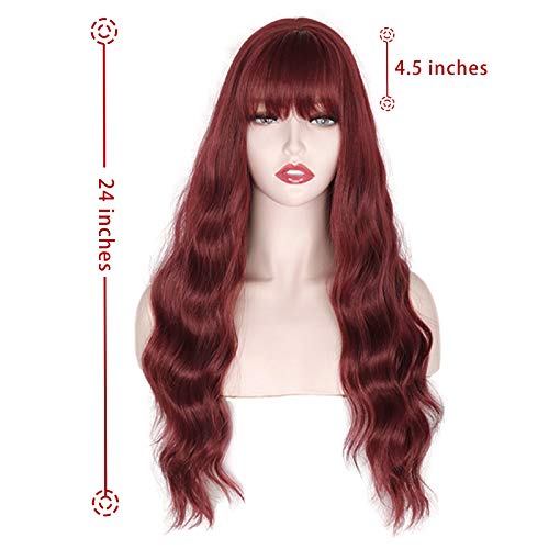 image for MERISIHAIR Long Wine Red Wigs for Black Women,Synthetic Dark Burgundy 