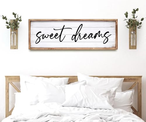 JUMBO DECOR Sweet Dreams Sign Wall Decor for Bedroom Large Above Bed Farmhouse Bedroom Decor Rustic Wood Guest Room Decoration Framed Wall Art 27.5 W x 9.5 H
