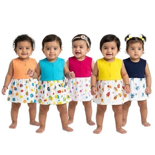 Image of VParents Knee-Length Sleeveless Cotton Frocks for Baby Girls, Round Neck A Line Mini Short Dress for Kids