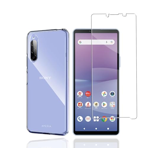 (1枚ガラスフィルム+ 1枚ケース )対応 Xperia 10 V SO-52D SOG11ケース + Xperia 10 V ガラスフィルム【日本製-硬度9H】 エクスペリア 10 Vフィルム 強化ガラ ス 液晶 保護フィルム 指紋認証 耐衝撃 指紋防止