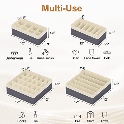 StorMiracle-Drawer-Organizer-Divider-Foldable-Closet-Storage-Organizer-Basket-and-Fabric-Organization-Bins-for-Clothes-Socks-Underwear-Bras-Ties-Accessories-4-Pcs-Beige-Dark-Grey