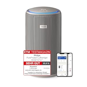 Philips PureProtect 3200 Series: Intelligent Air Purifier, HEPA and Activated Carbon Filter, CADR 500 m³/h for 130 m², Ultra Quiet and Energy Efficient, Captures 99.97% Allergens (AC3210/12)