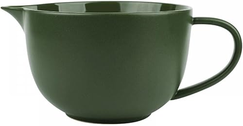 Tazón de cerámica simple de color sólido para cocina, cuenco grande de 1 cuarto de galón, con boquilla de vertido y mango