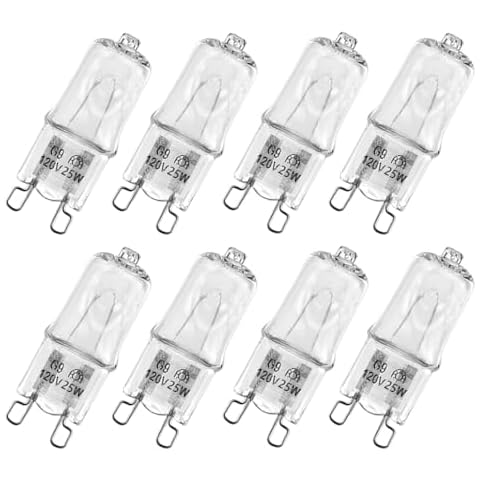 G9 Bulb, 8 Pack G9 Halogen Light Bulbs 2 Pin Base JC Type, 120V T4 Bi-Pin 25W Xenon Small Light Bulb,T4 Type 2 Pin Base Light Bulb Replacement Dimmable Warm White Cover