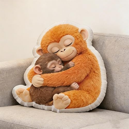 Oreiller en peluche Punch The Monkey en forme de mère et de bébé singe, coussin mignon de singes câlinants, cadeau pour amoureux des animaux, souvenir de famille,...