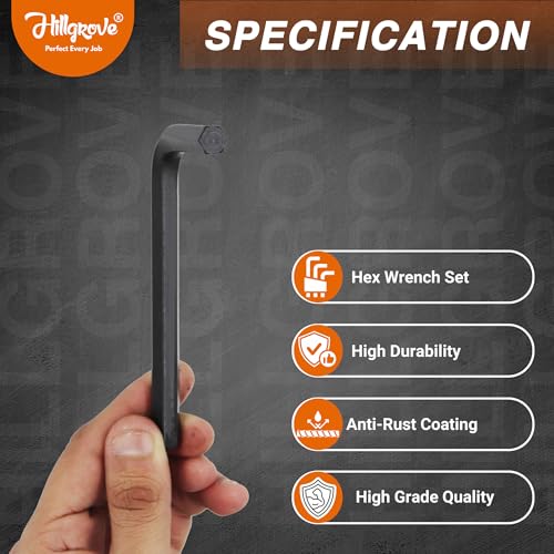 Image of Hillgrove 9 Pieces Hex Allen Key Wrench L Shape Repair Tool Set Allen Key Set