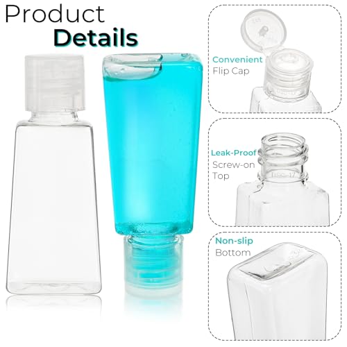 100 Pack 1 OZ Travel Plastic Bottles, Flip Cap Empty Refillable Toiletry Bottle, Mini Clear Hand Sanitizer Bottle, Small Squeeze Sample Container for Shampoo Lotions Liquid Body Soap Cream3