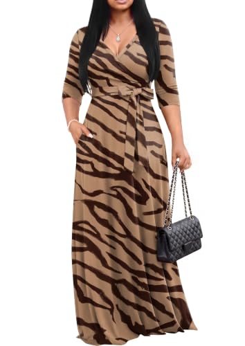 Image of FANDEE Plus Size Maxi Dress for Women Casual Summer Sundress V-Neck 3 /4 Sleeve