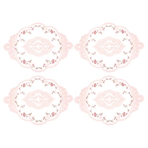 Napperons brodés en dentelle rose lot de 4 set de table ovale rétro uxcell - 2