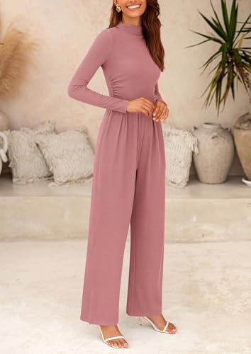 PRETTYGARDEN Jumpsuits For Women Dressy Fall Fashion Clothing 2025 Long Sleeve Mock Neck Date Night Rompers Business Outfits