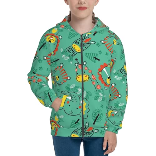 Funny Animals in Jungle Kids Pullover Hoodies Boys Zip Up Sweatshirts Girls Athletic Clothes with Pocket3