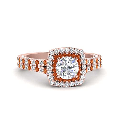 Image of 55Carat Choose Your Gemstone Double Band Square Halo Diamond CZ Ring 18K Rose Gold Plated Round Shape Halo Engagement Rings Everyday Jewelry Wedding Jewelry Handmade Gifts for Wife US Size 4 to 12