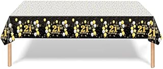 Happy 21st Birthday Black Gold Table Cloth Cover Party,21st Birthday Table Decor for Girls,Boys,Her,Him,Women,Men,137*274cm Rectangular Plastic Tablecloth for 21st Birthday Party Supplies Decor