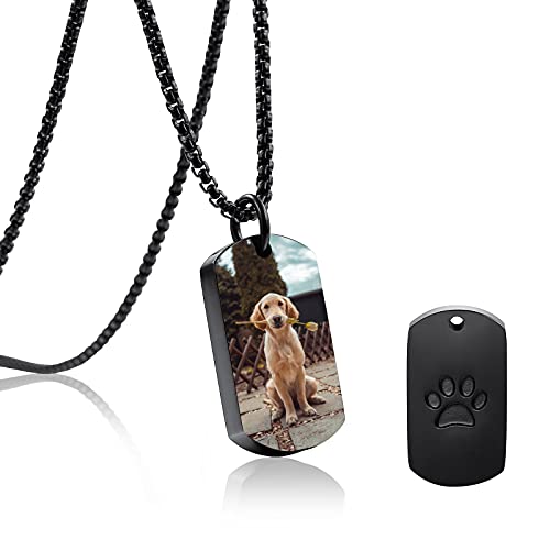 INBLUE Personalized Ash Urn Pendant Necklace with Photo & Text Paw Print Memorial Dog Cat Pet Urns Cremation Jewelry (Black Color)