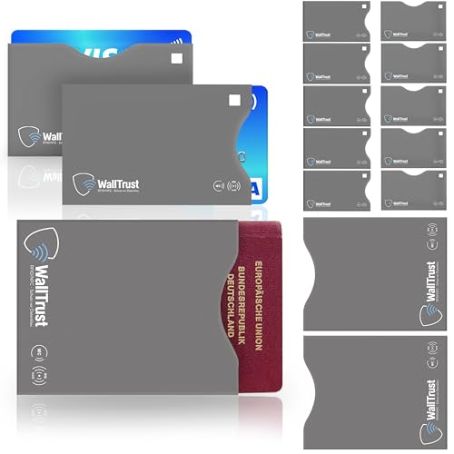 WallTrust RFID Schutzhüllen - Blocker NFC Schutzhüllen (12 Stück) Kreditkarte, EC Karte, Bank Karte, Personalausweis & Reisepass - Hülle - Schutz gegen Funk Datenklau - Kartenhülle WallTrust RFID Schutzhüllen - Blocker NFC Schutzhüllen (12 Stück) Kreditkarte, EC Karte, Bank Karte, Personalausweis & Reisepass - Hülle - Schutz gegen Funk Datenklau - Kartenhülle