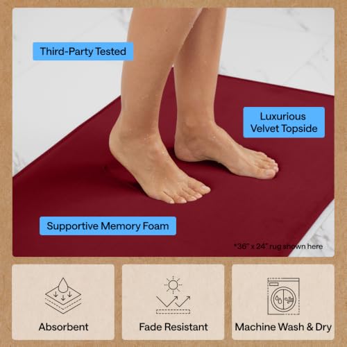 Image of GORILLA GRIP Memory Foam Bath Mat, Soft Absorbent Velvet Bathroom Mats, Durable Dots on Underside, Machine Washable Bathmat, Carpet Rug Room Decor for Shower Tub Floor RV, 24x17 Rugs, Burgundy