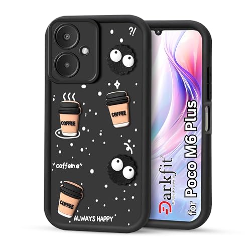 Image of Back Case Cover Compatible with Poco M6 Plus 5G | Cute Fun Cartoon Ball 3D Coffee Silicone Case | Body Protection | Camera Protection | Shock Proof | Color Black | Pack of 1