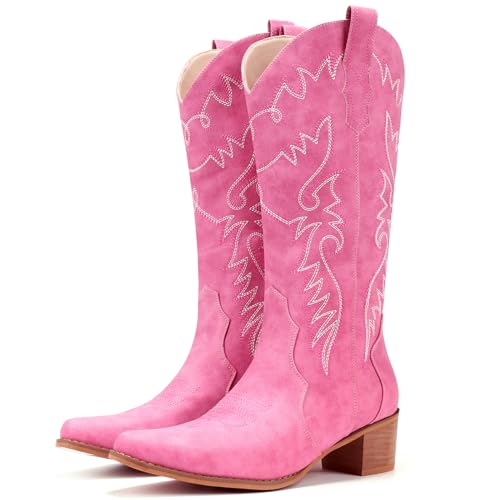 Image of IXU Cowboy Boots Women Pointy Toe Women's Mid Calf Western Cowgirl Boots