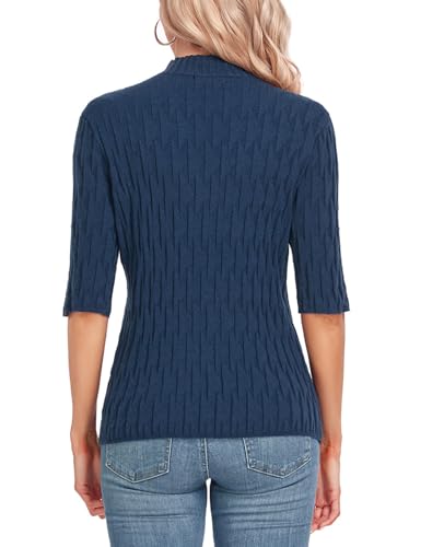 Image of MINTLIMIT Womens Turtleneck Sweaters Short Sleeve 2024 Fall Winter Casual Texture Shirt Blouse Knit Pullover Sweater