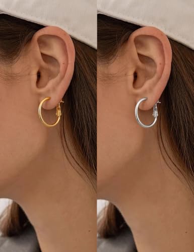 Image of Gacimy Gold Hoop Earrings for Women, 14K Gold Plated Thin Hoops