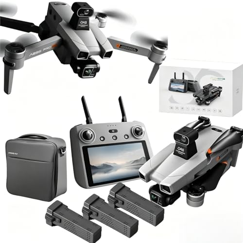 Image of AE86ProMax+Drones with Camera for Adults 4K Video,Touch Screen Tablet Remote and 3-Axis Mechanical Gimbal, 5G Digital Transmission, 360 Laser Obstacle Avoidance, GPS Auto Return,Three 8000mAh 45 Mins Long Endurance, 500g Payload, Smart Follow Waypoint Flight Foldable Quadcopter, Up to 5 Miles Range (Grey, 3 Batteries)