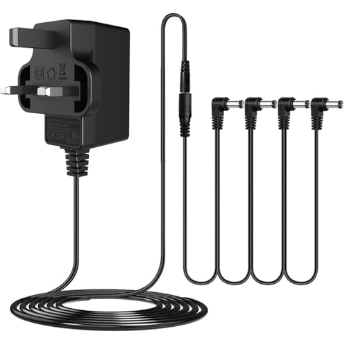 JOYO DC 9V Guitar Pedal Power Supply (800mA -1A) AC Wall Charger Adapter with 4 Way Daisy Chain Pedal Cables (8.8 FT) Compatible for Most Effect Pedals (Tip Negative)