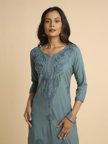 Image of RATAN Rayon Straight Lucknowi Chikankari Ethnic Wear Kurta for Women