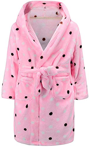 Boys Girls Bathrobes, Toddler Kids Hooded Robes Plush Soft Coral Fleece Pajamas Sleepwear for Girls Boys Cute Dots 6 Years