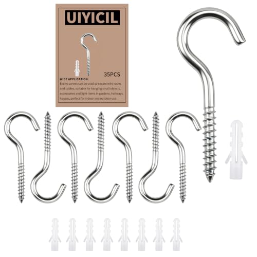 2.56IN Stainless Steel Screw Hooks Heavy Duty, Ceiling Hooks for Hanging Medium Planters, Outdoor Lights, Ropes, Tools and Garage Storage (35 Pack)