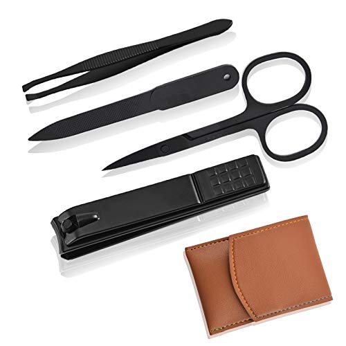 Nail Clipper Set Manicure Pedicure Care Tools Stainless Steel Fingernail Toenail Clipper Kits for Women Men 4 Pcs Black Finish Brown