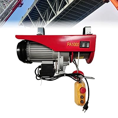 2200 lbs/1T Automatic Lift Electric Cable Hoist with Wireless Remote Control Overhead Crane Garage Ceiling Pulley Winch w Towing Strap, Electric Wire Rope Hoist, 38ft Lifting Height,110V