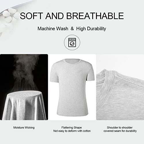Bamboo Cool Men's T-Shirts Solid Short Sleeve Crew Neck T-Shirt Multipack Soft Bamboo Viscose T-Shirt For Men Light Grey(2-Pack) L #TOP3