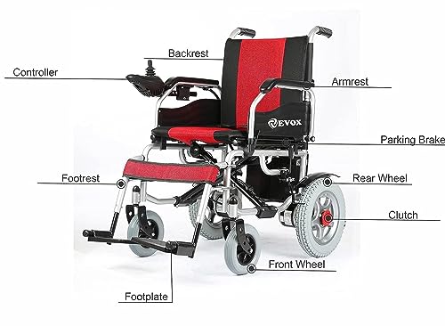 Image of EVOX WC-105E Electric Wheelchair with 24V 20Ah Lithium-Ion Battery, Foldable Mobility Chair for Elderly & Specially-Abled, 15-20 km Range, 100 kg Capacity, Electromagnetic Brake