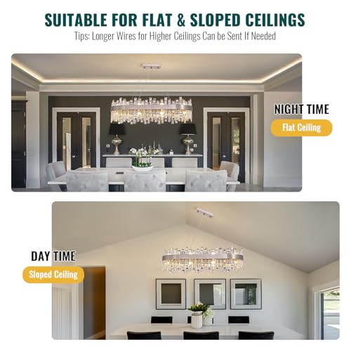 Siljoy Modern Crystal Chandelier, Luxury Rectangular 2-Tiers K9 Crystal Raindrop Chandelier, 16-Light Adjustable Hanging Crystal Ceiling Light for Dining Room Living Room Kitchen L35.4'' by Siljoy - Image 4