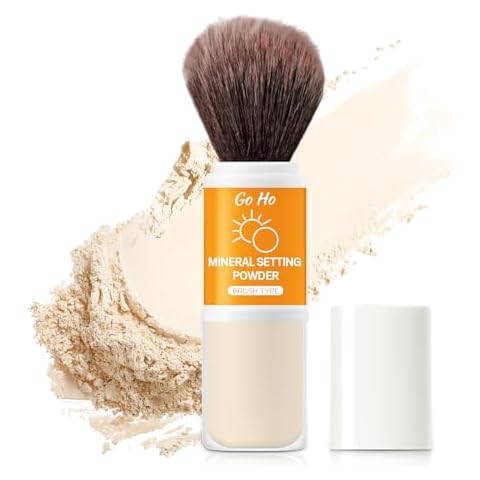Go Ho Mineral Setting Powder Brush,Loose Powder on Brush,Translucent,Hypoallergenic Cruelty Free Setting Powder,Oil Control Natural Matte Finish,5g Cover