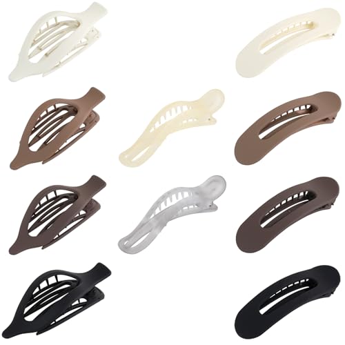 10 Pack French Flat Hair Clips for Women – Large Matte Flat Claw Clips, No-Slip Hair Clips for Thick & Thin Hair, Strong Hold Styling Barrettes, French Flat Hair Accessories